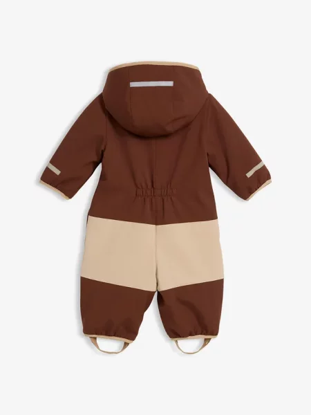 Kombinezon niemowlęcy softshell z polarem i kapturem brązowy