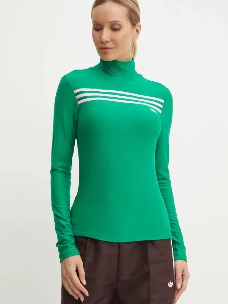 Блуза с дълги ръкави adidas Originals Longsleeve 3S Tee с ниско поло зелено