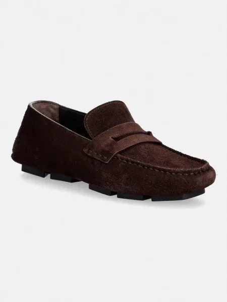 Calvin Klein Μοκασίνια σουέτ SQUARE DRIVER SUEDE καφέ