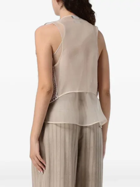 Плетен асиметричен елек Emporio Armani бяло