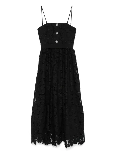 Rochie midi Nissa cu model floral din dantelă până la genunchi negru