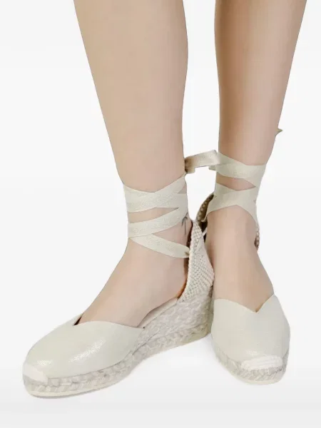 Sandale Espadrilles cu șireturi cu pană din dantelă