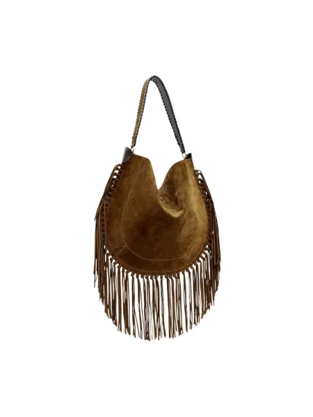 Torebka hobo Isabel Marant z frędzli skórzana brązowa