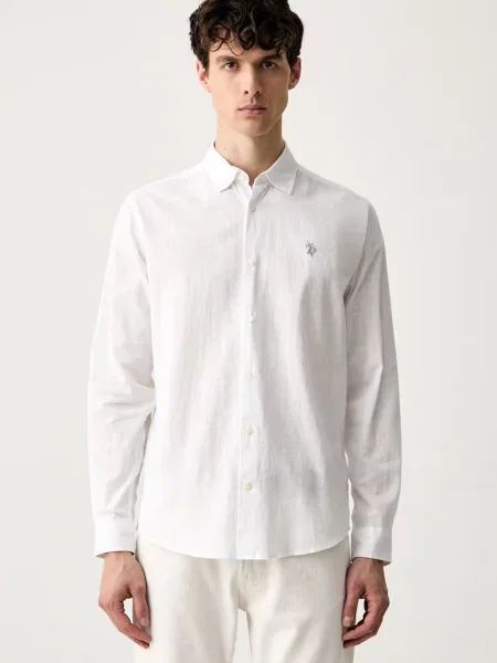 U.S. Polo Assn. safari košile se lnem LINEN BLEND LS bílá