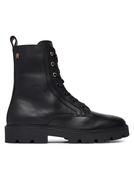 Auliniai batai Tommy Hilfiger TH Stud Leather Lace-Up Boot juoda