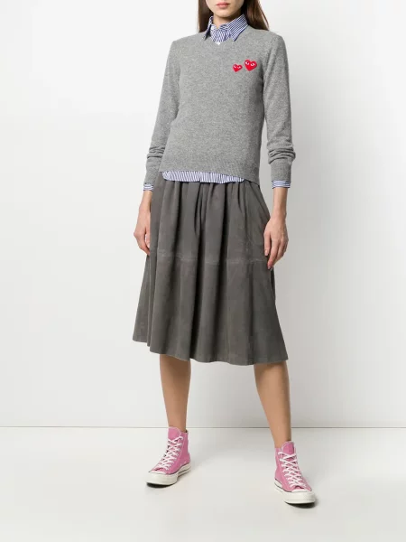 Ilgas megztinis Comme Des Garçons Play v formos iškirpte pilka