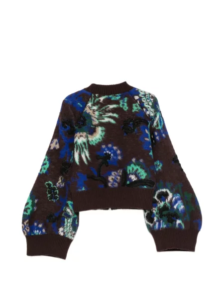 Geacă Sacai cu broderie cu model floral maro