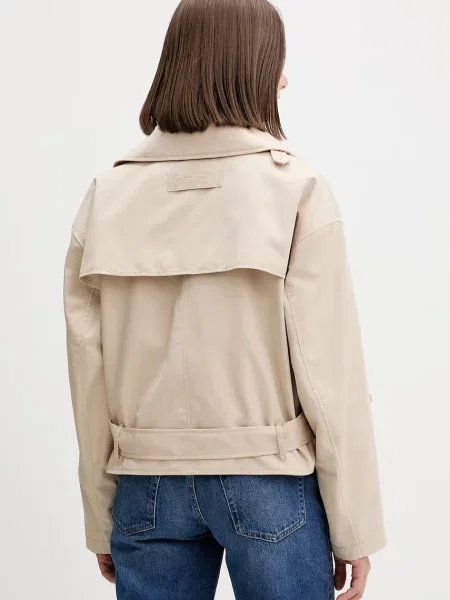 Tommy Jeans krótki trencz z bawełną beżowy