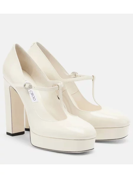 Кожени полуотворени обувки Jimmy Choo от лакирана кожа бяло
