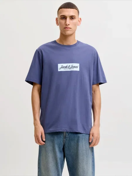 JACK & JONES Tričko JORNORREBRO tmavofialová biela