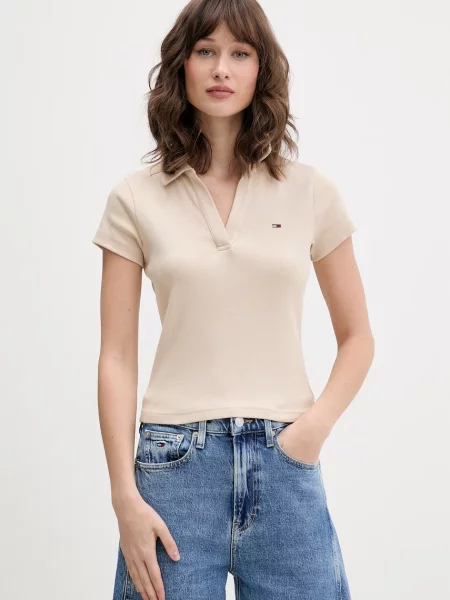 Tommy Jeans polo tričko dámske s elastanom béžová