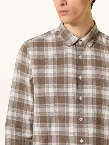 Maerz Muenchen Flanelová Košile Modern Fit hnědá bílá