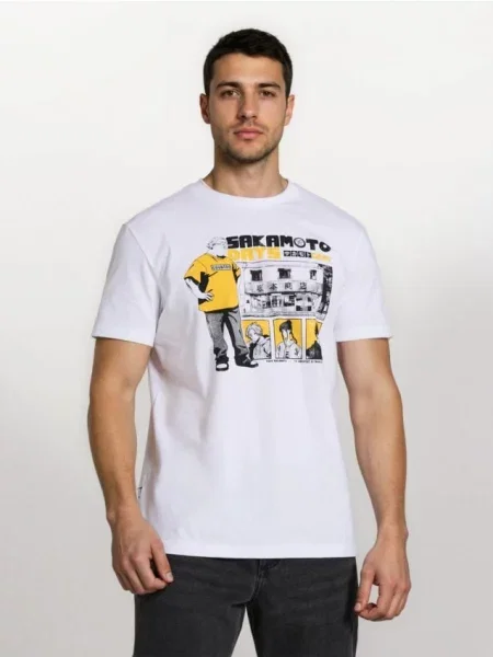 Sinsay koszulka z nadrukiem Sakamoto Days biały