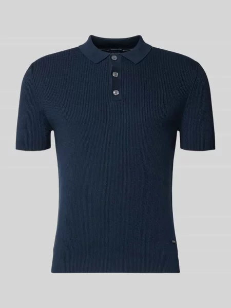 Koszulka polo o kroju slim fit z fakturowanym wzorem Joop! Collection granatowe