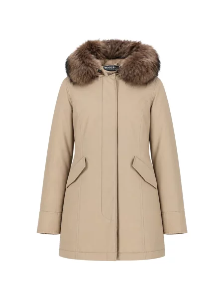 Palton Woolrich cu glugă bej