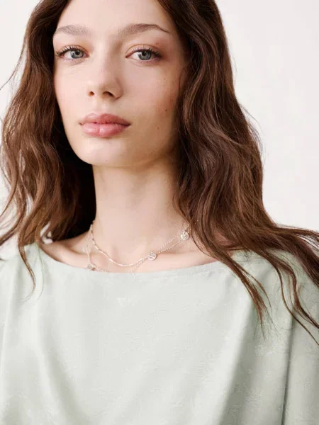 Bluzka żakardowa z plisami zieleń Teen L MANGO TEEN miętowa