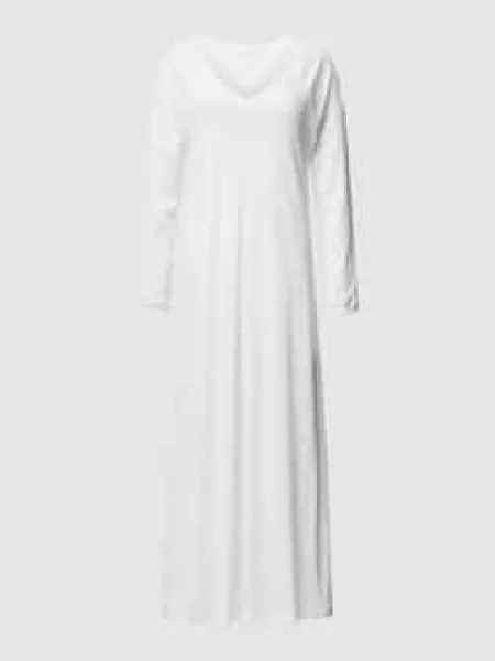 Koszula nocna z prążkowanym dekoltem w serek Hanro biała