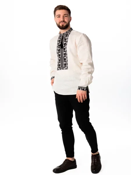 Лляна Вишита сорочка Folk Moda молочний