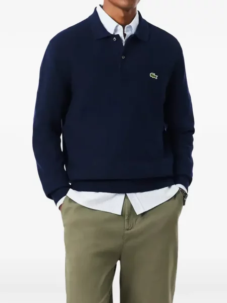 Πλεκτό μακρυμάνικο polo Lacoste κλασικό μπλε