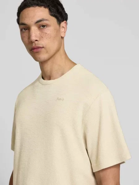 T-shirt o kroju relaxed fit z fakturowanym wzorem Forét beżowa