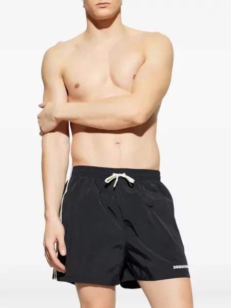 Slip de baie Dsquared2 cu dungi cu imagine negru