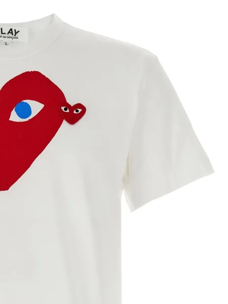 Tricou Comme Des Garcons Play cu imagine cu motiv cu inimi alb