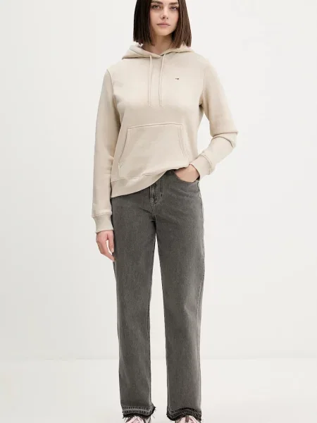 Tommy Jeans mikina dámska s bavlnou béžová