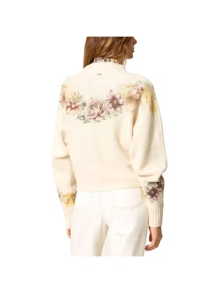 Sweter Twinset w kwiatki beżowy