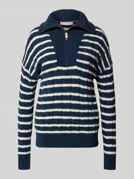 Sweter Tommy Hilfiger Soft Wool Cable Zip Ls Sweater Dark Night Navy/ Ivory Petal Stp L granatowy