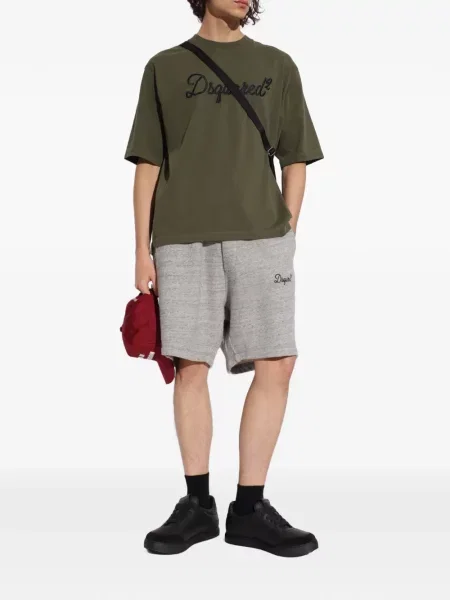 Tricou Dsquared2 cu broderie cu decolteu rotund verde