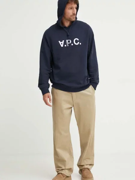 Кофта A.P.C. з капюшоном з принтом синій