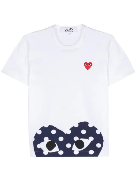Tricou Comme Des Garcons Play cu imagine cu motiv cu inimi alb