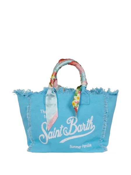 Geantă shopper Mc2 Saint Barth cu franjuri din canvas albastru