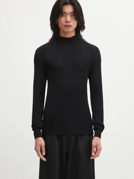 Vuneni pulover Visvim SOLAR WAFFLE SKIVVY za muškarce lagane s poludolčevitom crna