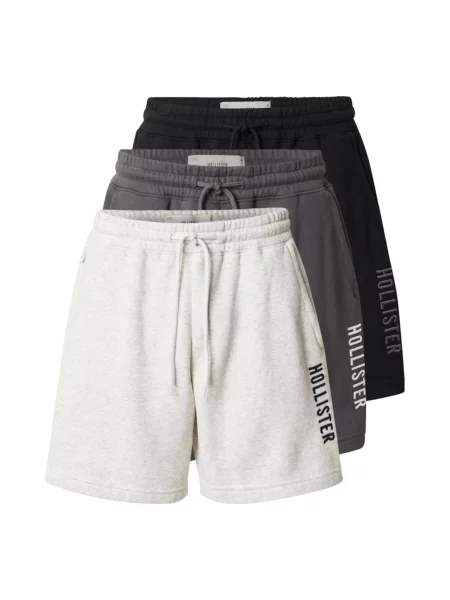 HOLLISTER Kalhoty světle šedá / tmavě šedá / černá bílá