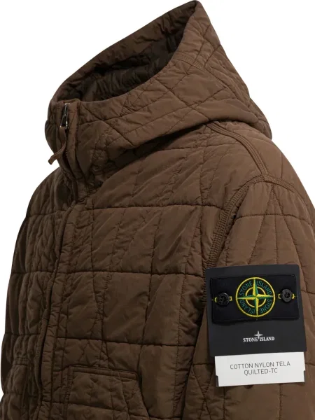 Geacă Stone Island cu glugă cu strasuri maro