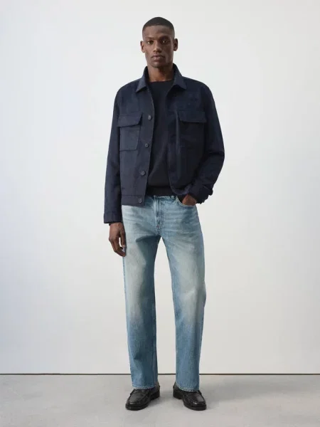 Kurtka ze sztucznego zamszu z Mężczyzna XXL MANGO MAN ciemnoniebieski
