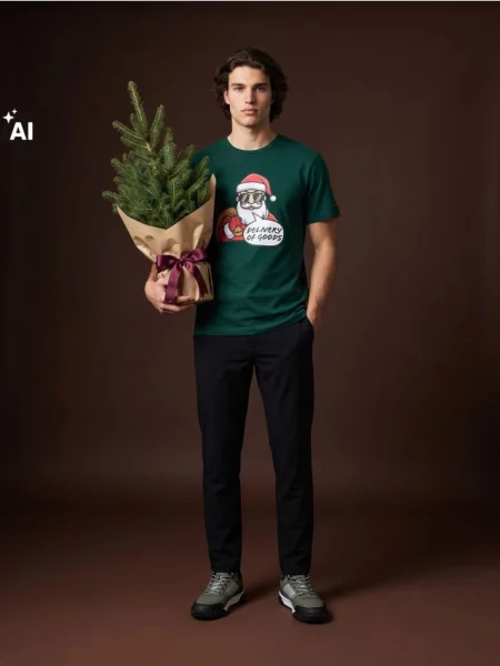 Sinsay vánoční tričko s potiskem Santa Clause zelená