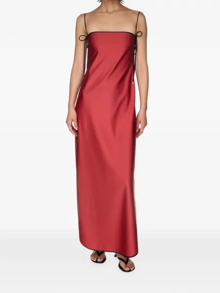 Rochie maxi Temily din satin cu legături roșu