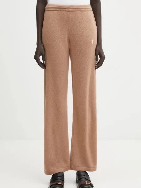 Sporty & Rich pantaloni de lână SRC Cashmere drept high waist maro