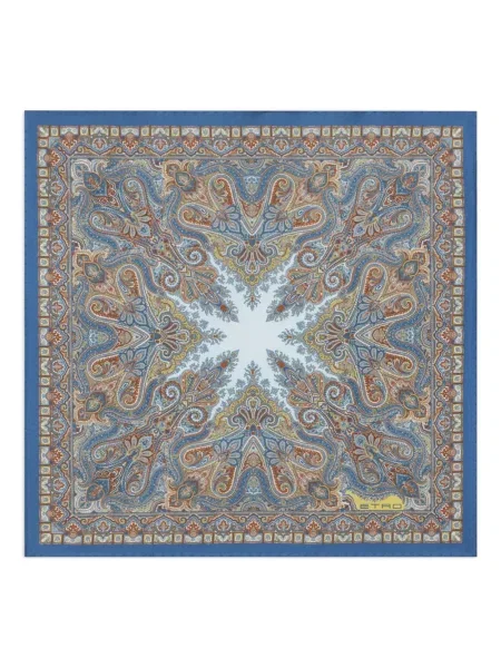 Fular Etro de mătase cu model floral albastru