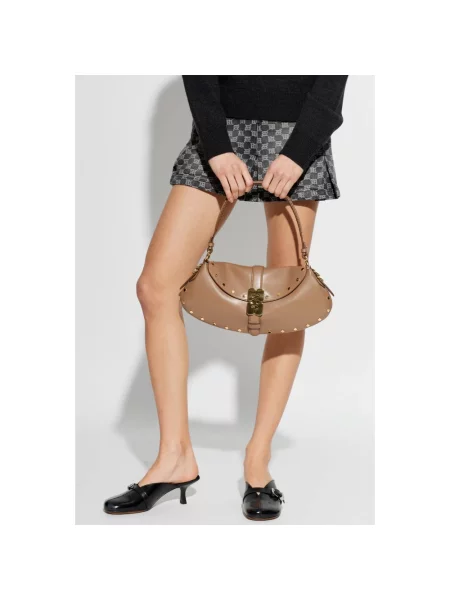 GANNI B-Kat Studs torebka rogal skórzana brązowa