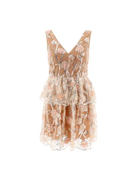 Wielobarwność sukienka mini Self-portrait z cekinami w kwiatki brązowa