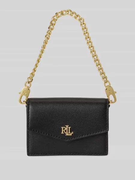 Portfel ze skóry naturalnej z odpinanym łańcuszkiem do noszenia Lauren Ralph Lauren czarny