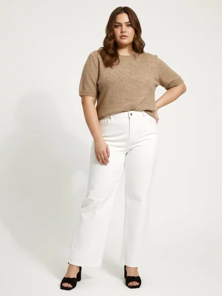Wide leg джинси з ефектом прання Plus size білий