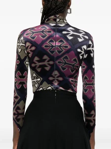 Body Burc Akyol de catifea cu imagine cu imprimeu geometric albastru
