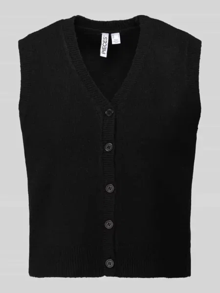 Kamizelka o kroju regular fit z dekoltem w serek model SALLY' Pieces czarna