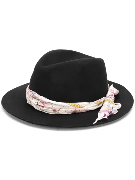 Pălărie Forte_forte cu model floral din fetru negru