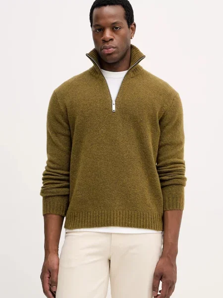 Pulover z dodatkom volne Sisley zelena