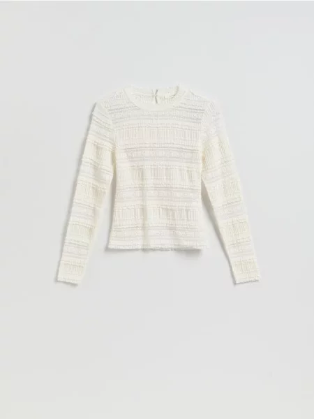 Reserved Koronkowy longsleeve złamana biel
